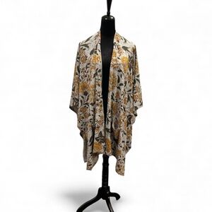 Song & Spirit Gray, Yellow & Green Floral Open Front Cape/Duster OS